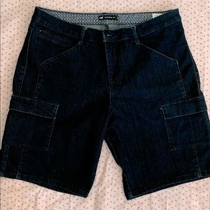 Dark wash Bermuda style shorts